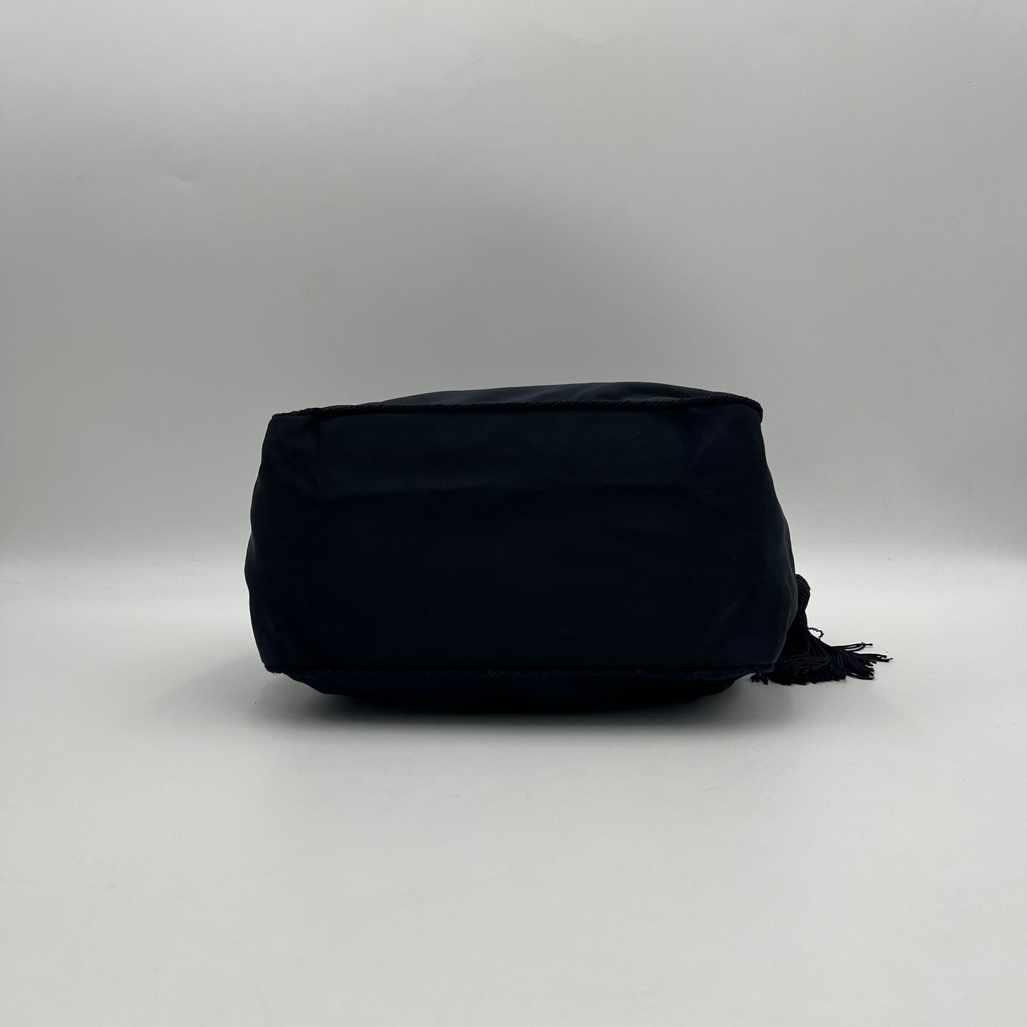Prada Dark Blue Nylon Beaded Logo Tassel Small Handbag