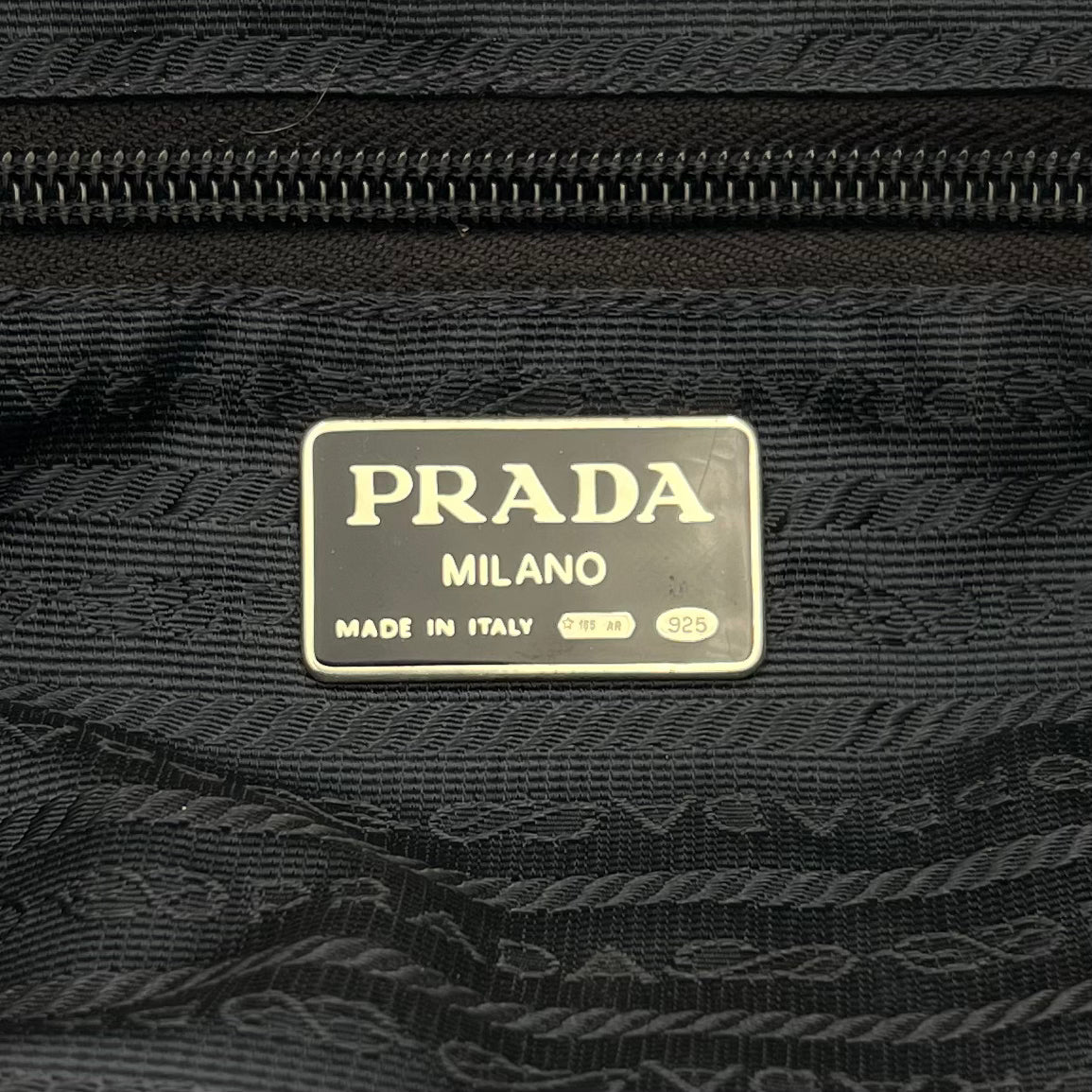 Prada Dark Blue Nylon Beaded Logo Tassel Small Handbag
