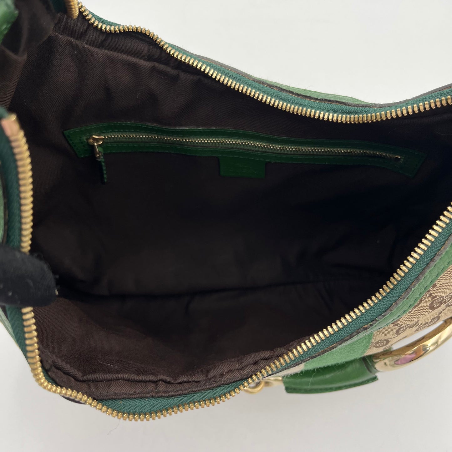 Gucci GG Canvas Green Web Horsebit Chain Large Hobo Bag