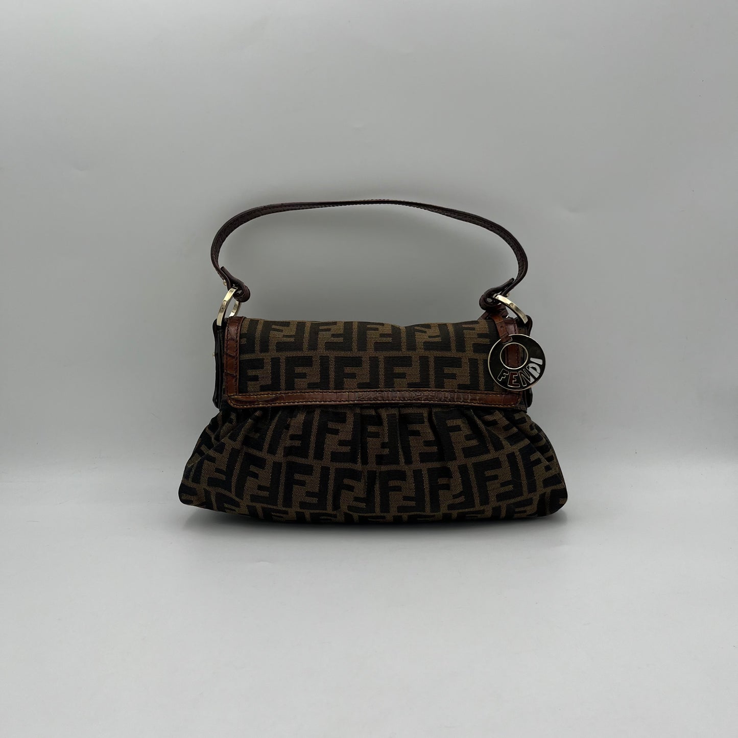 Fendi Tobacco Zucca Zip Flap Mini Baguette