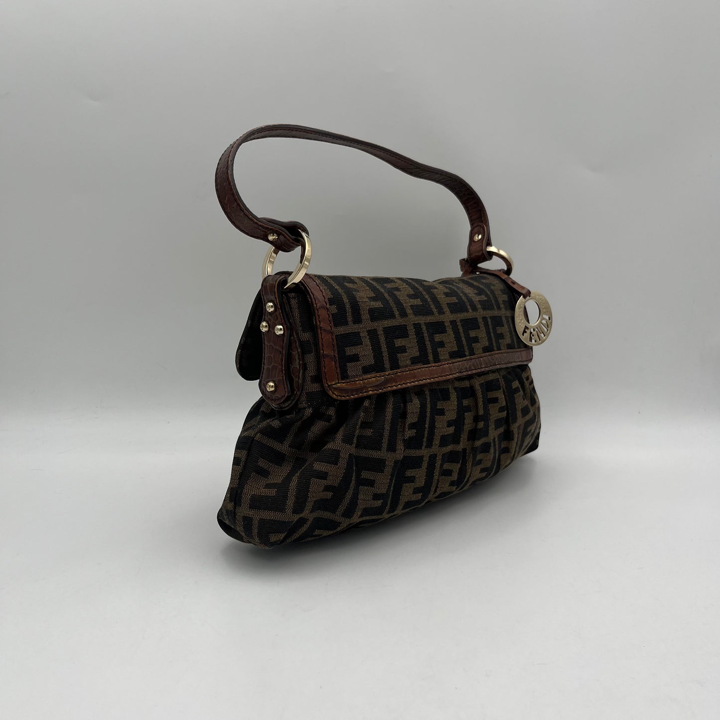 Fendi Tobacco Zucca Zip Flap Mini Baguette