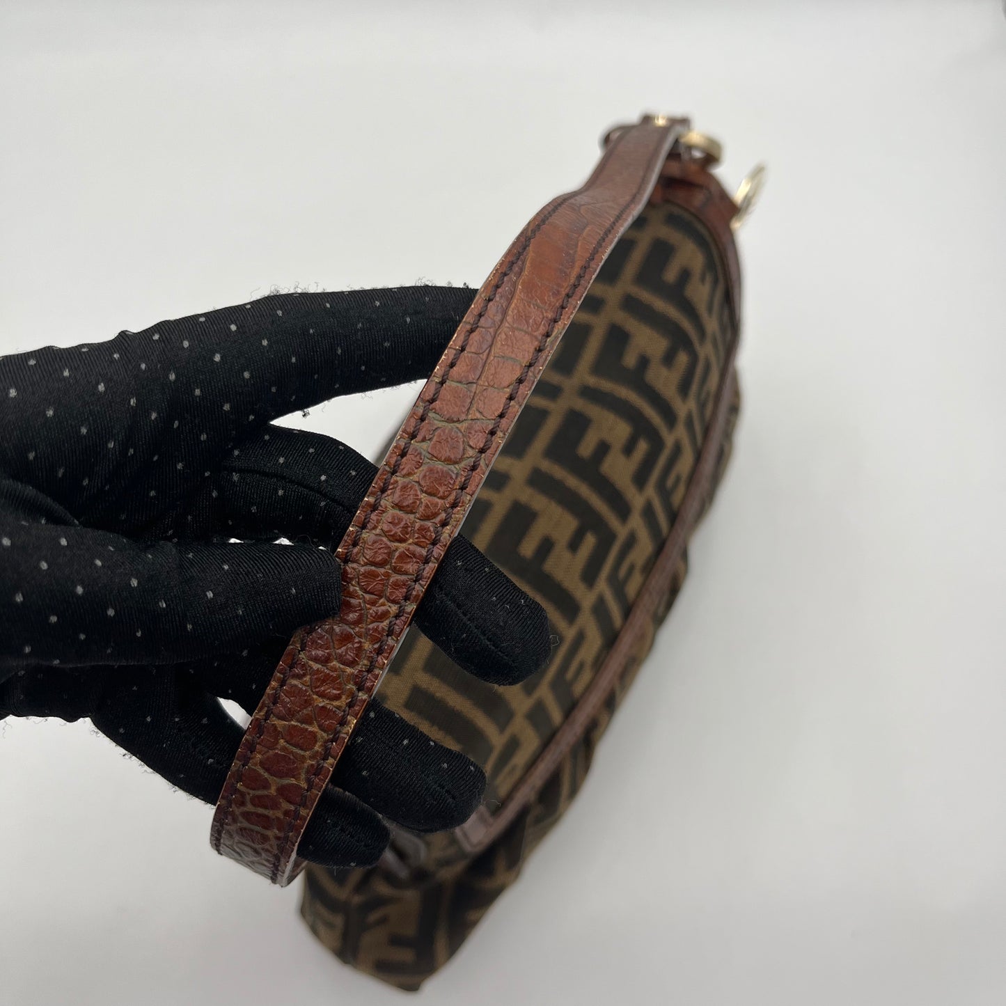 Fendi Tobacco Zucca Zip Flap Mini Baguette