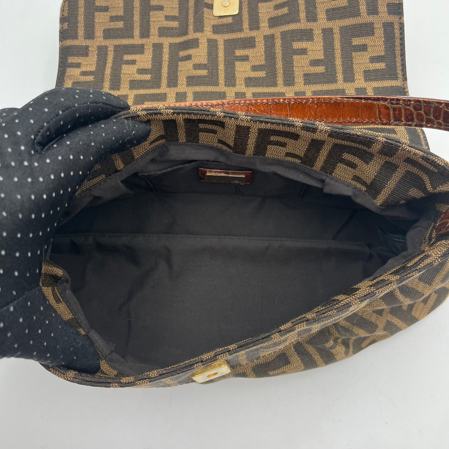 Fendi Tobacco Zucca Zip Flap Mini Baguette