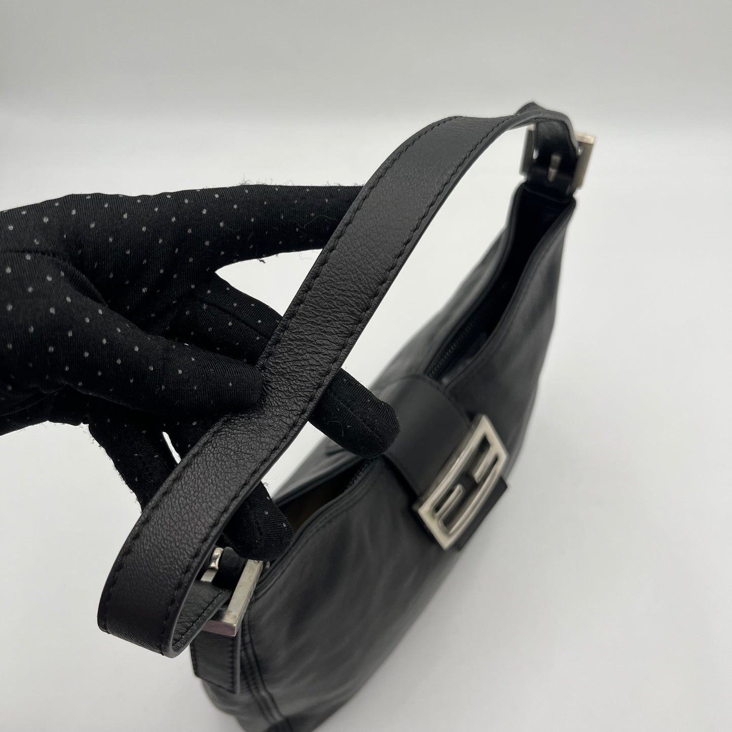 Fendi Black Leather Hobo Baguette