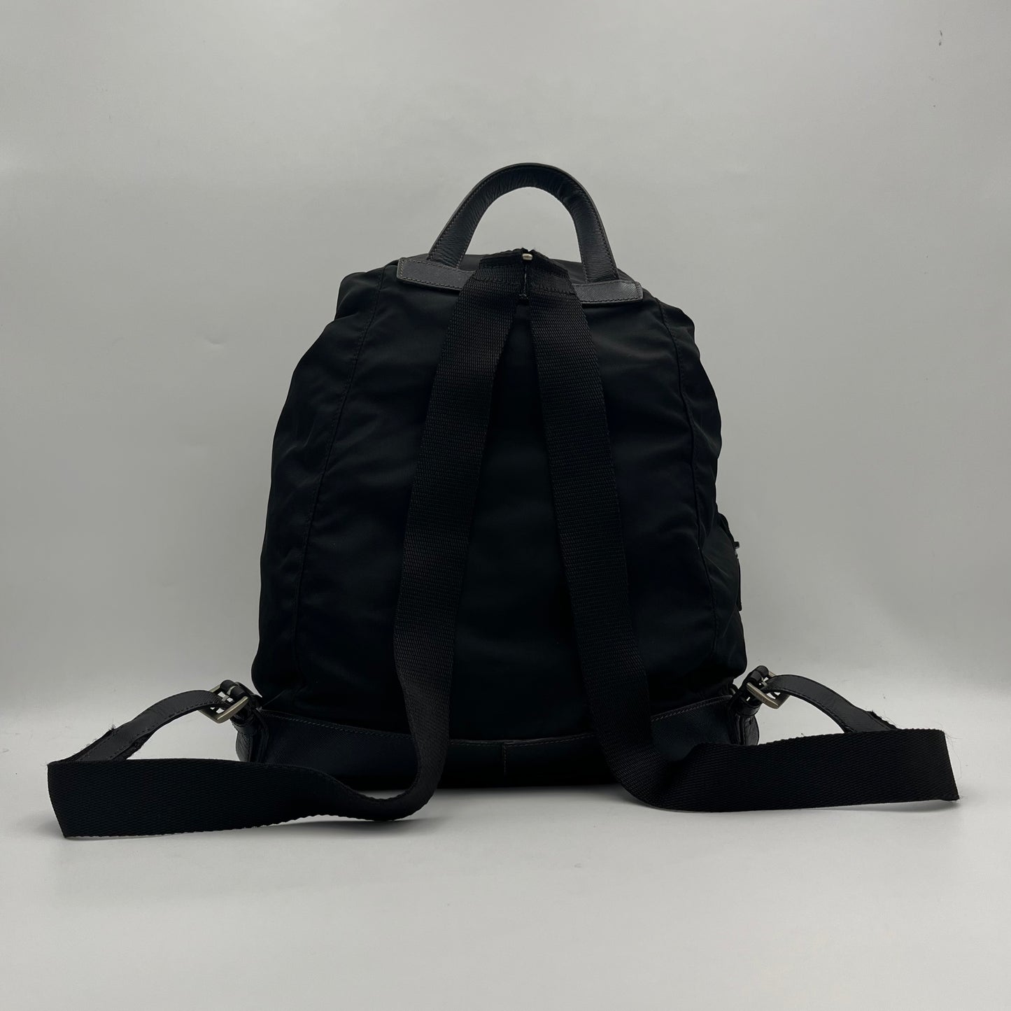 Prada Black Nylon and Leather Double Pocket Backpack