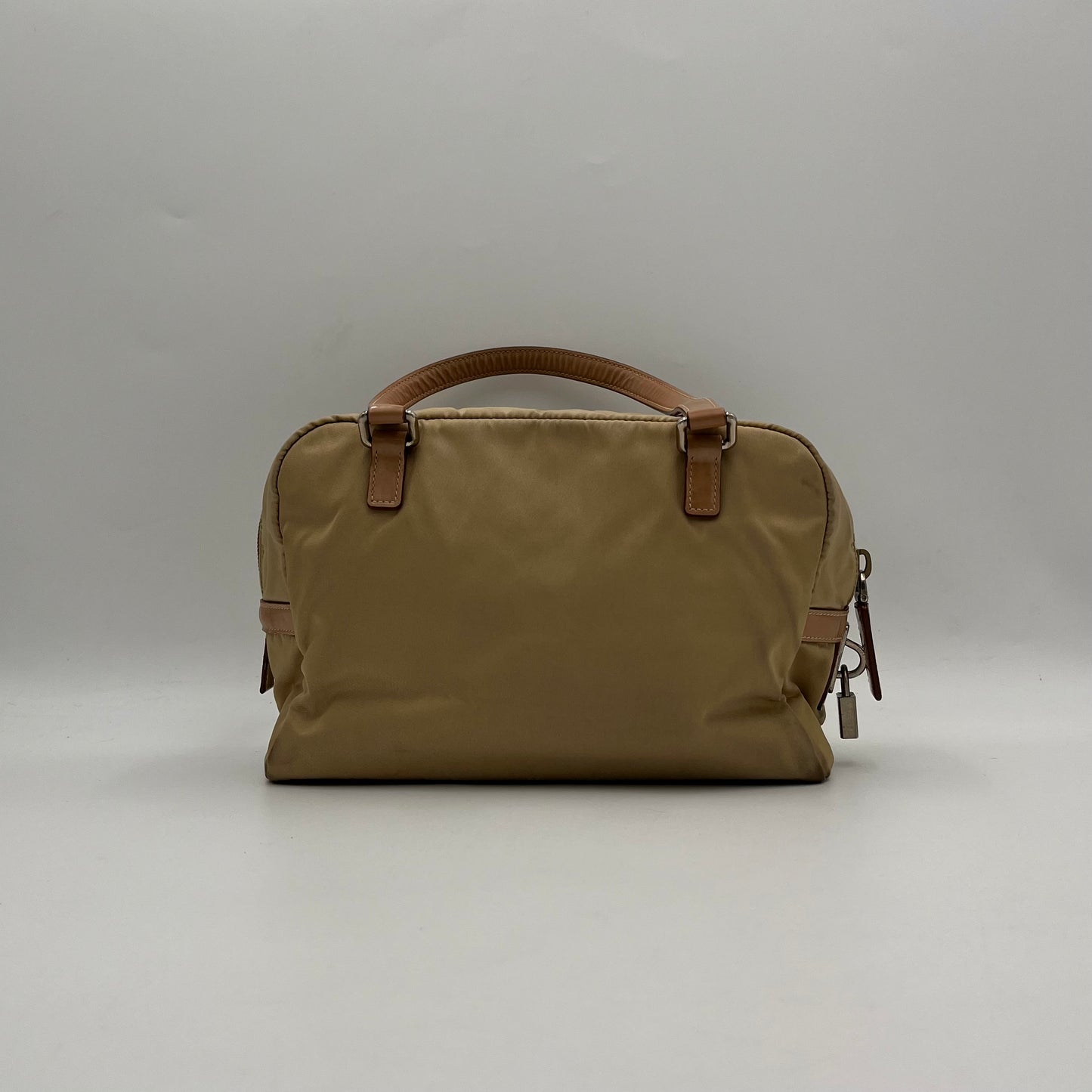 Prada Beige Nylon and Leather Canapa Logo Shoulder Bag