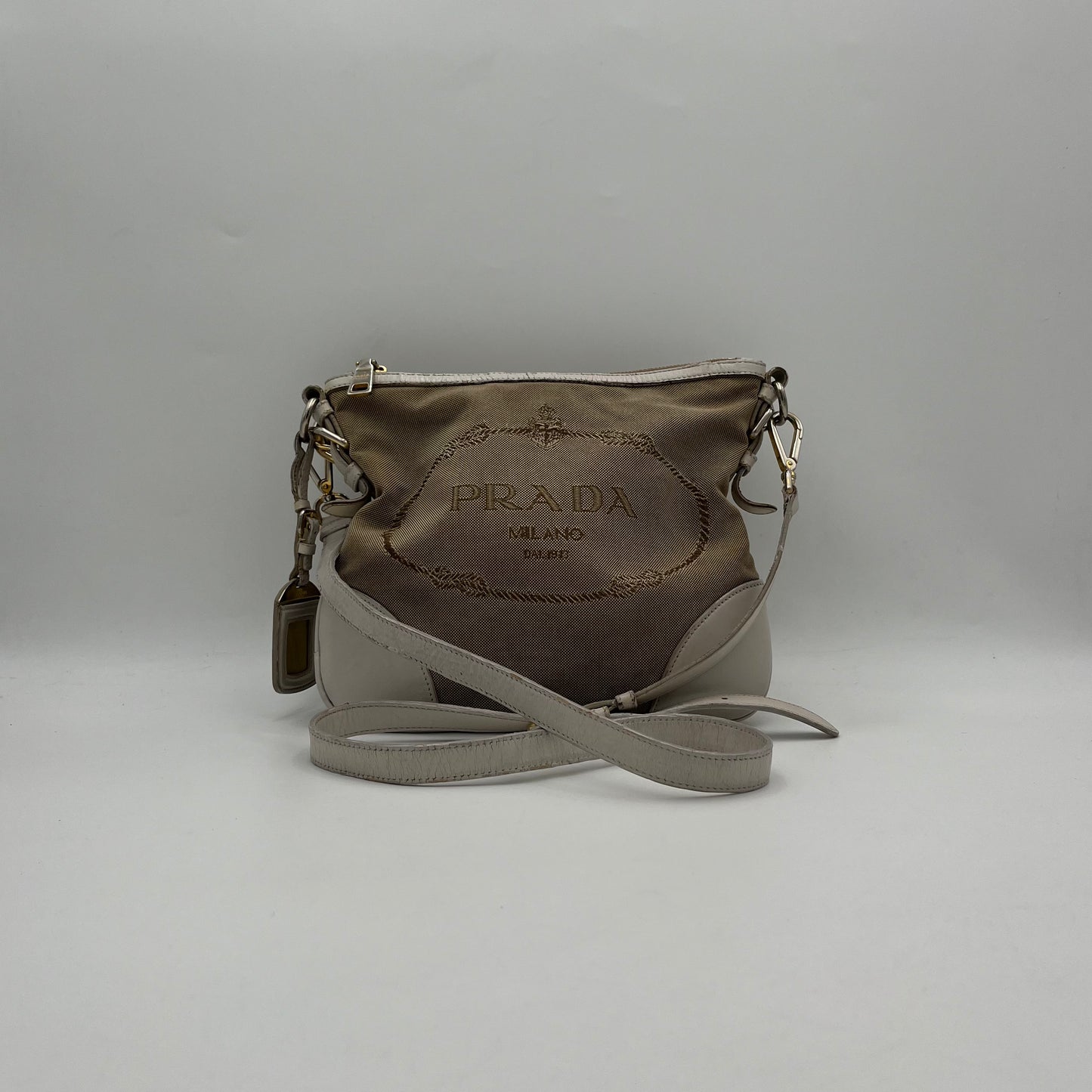 Prada Canapa Logo Canvas White Leather Crossbody