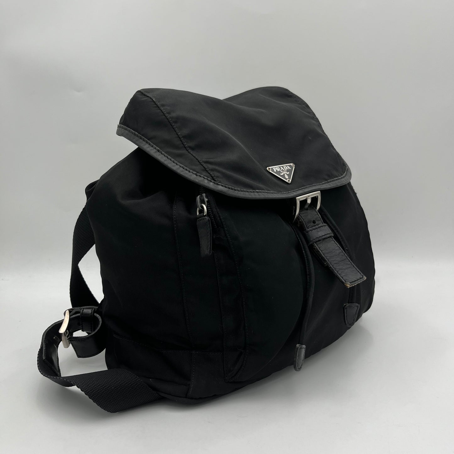 Prada Black Nylon x Leather Medium Backpack