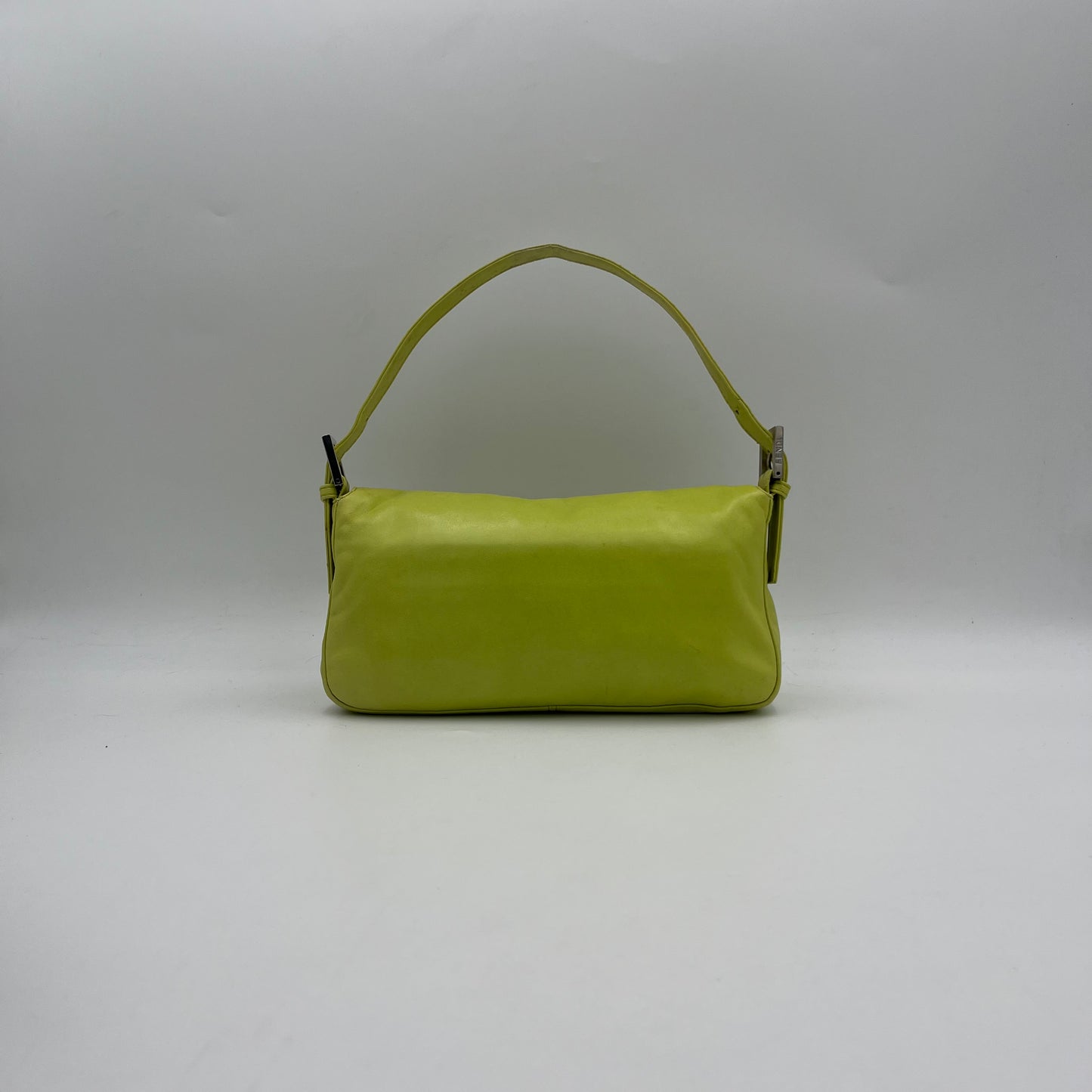 Fendi Lime Green Nappa Leather Pink Buckle Baguette