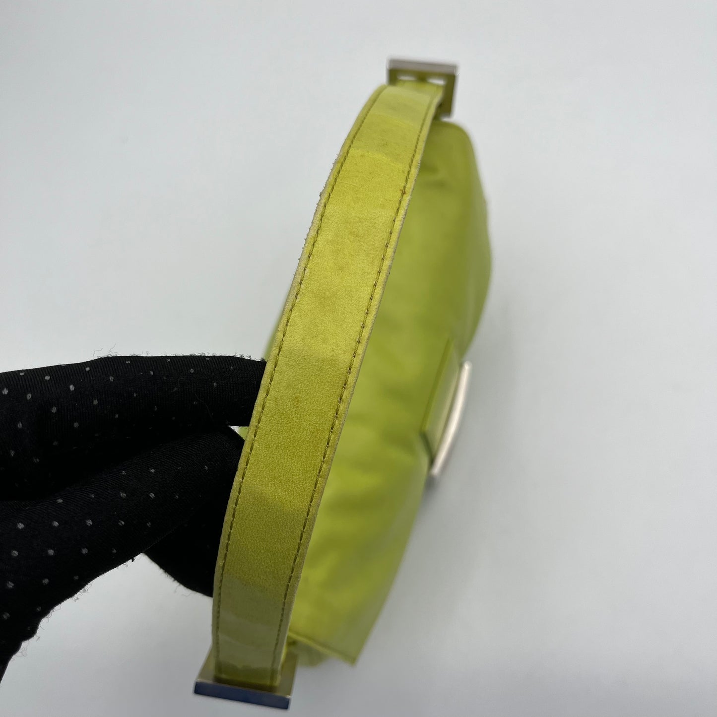 Fendi Lime Green Nappa Leather Pink Buckle Baguette