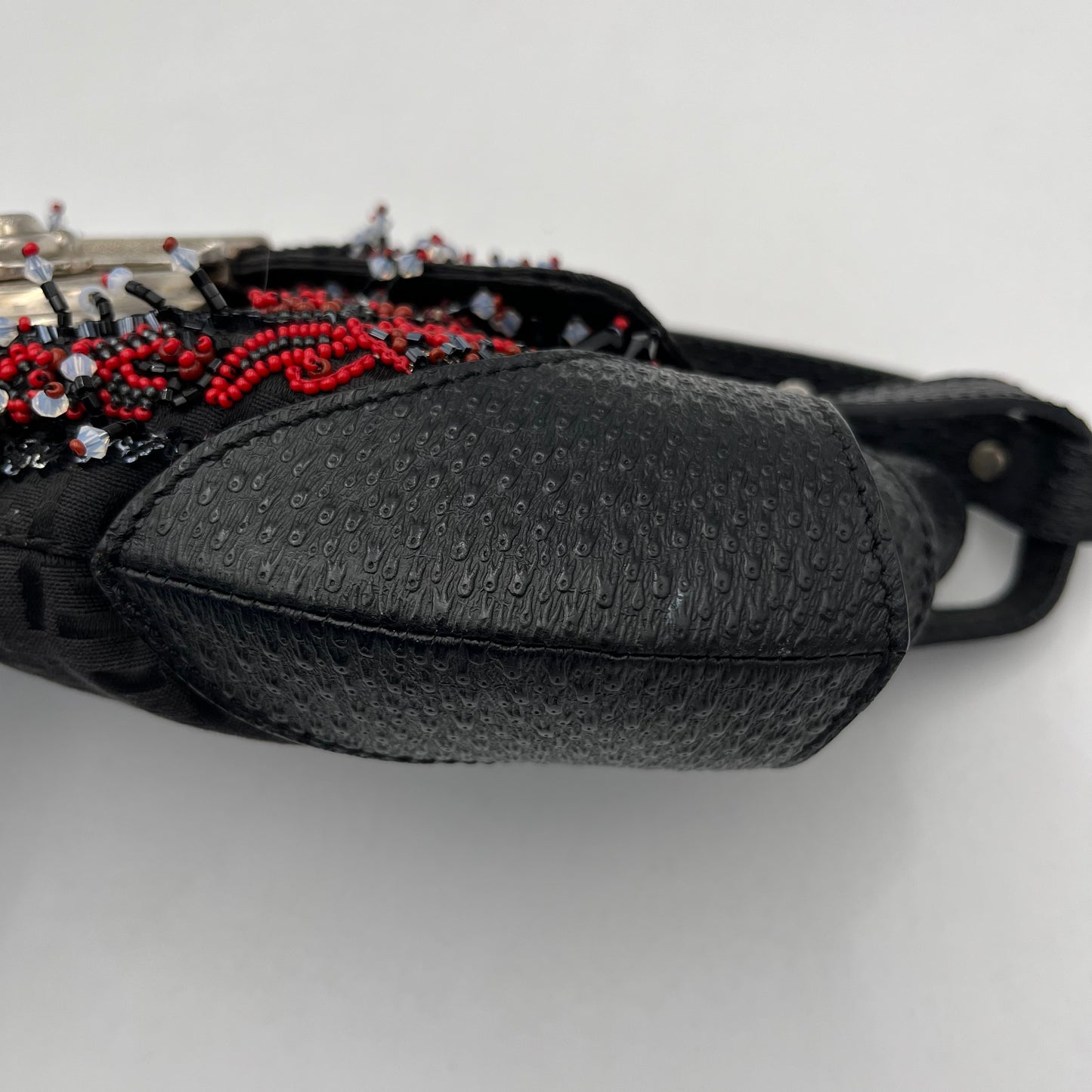 Fendi Black Zucchino Canvas and Leather Beaded Twist Lock Baguette