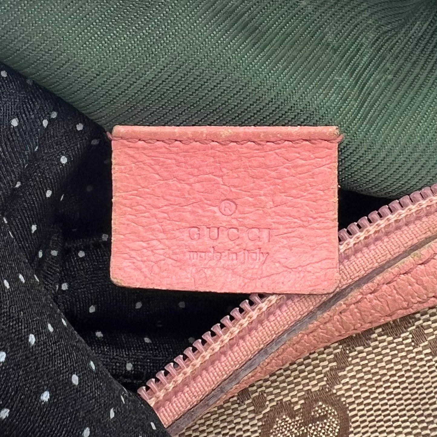 Gucci Brown Monogram Canvas Pink Leather Zip Pouch