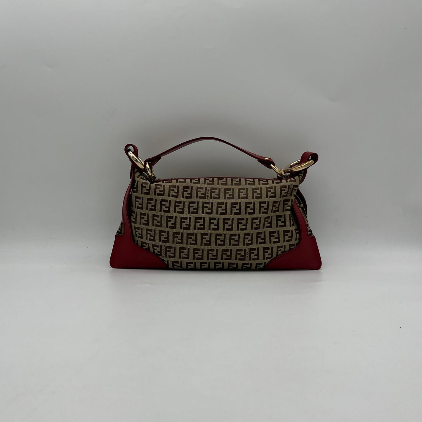 Fendi Brown Zucchino Canvas Red Leather Chef Baguette