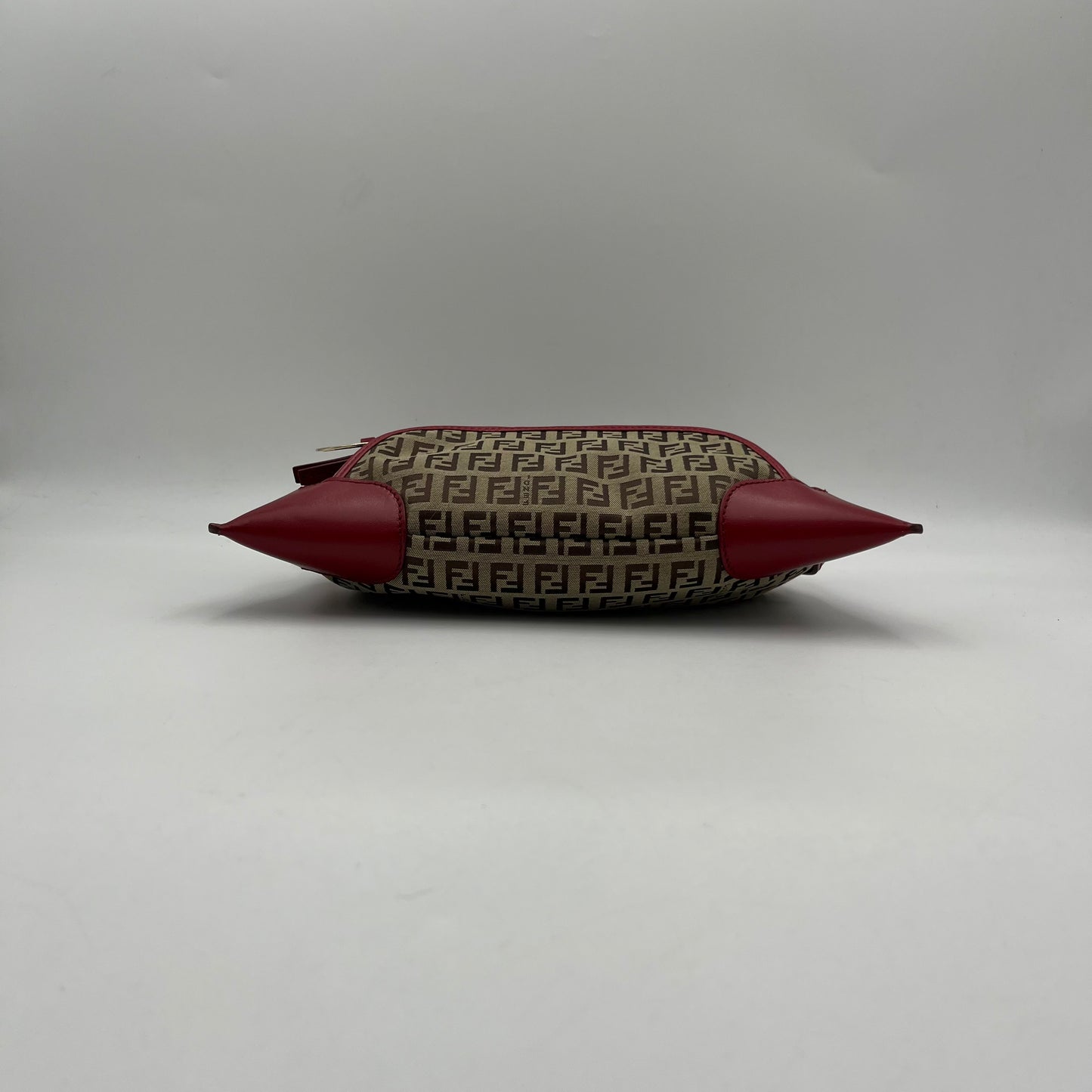 Fendi Brown Zucchino Canvas Red Leather Chef Baguette