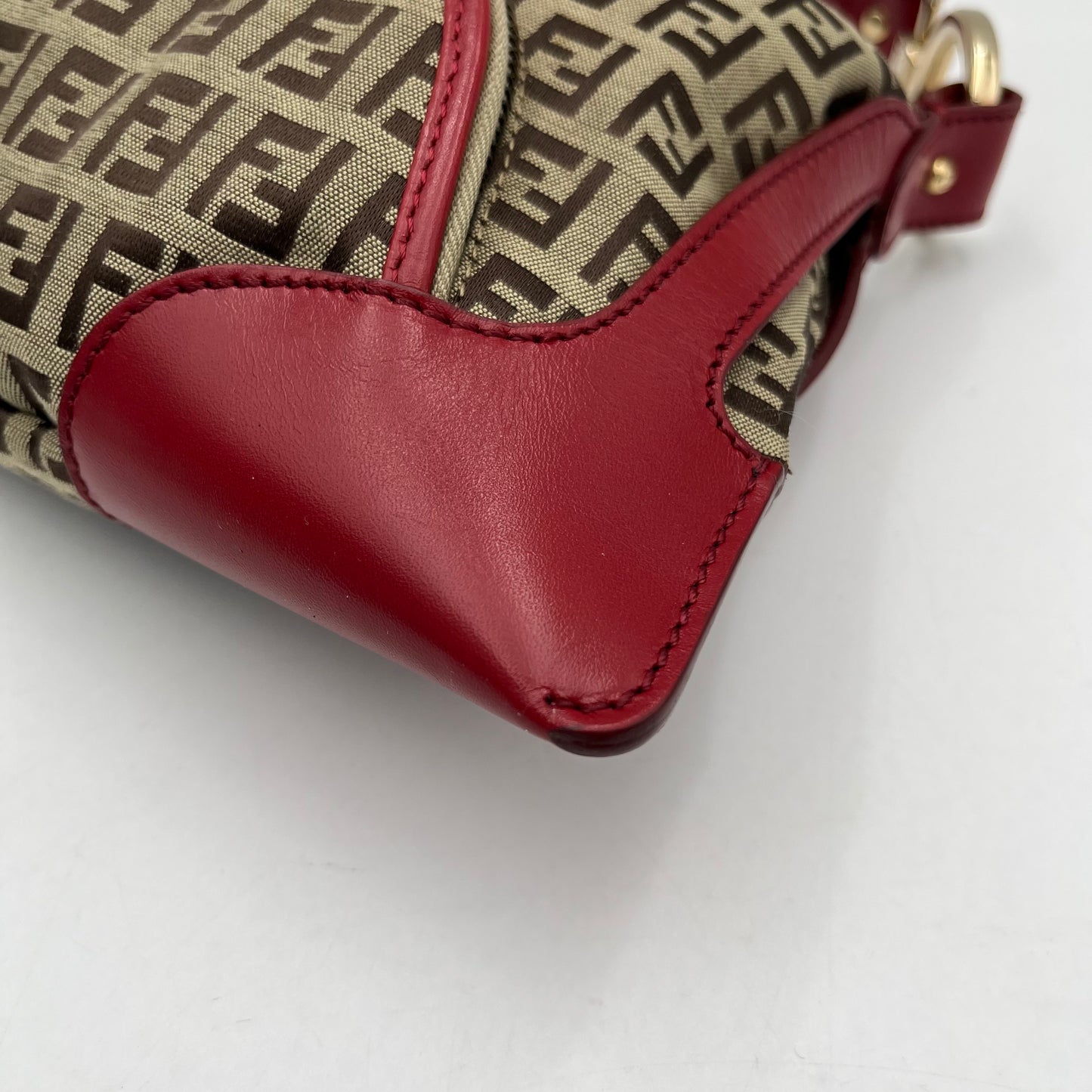 Fendi Brown Zucchino Canvas Red Leather Chef Baguette