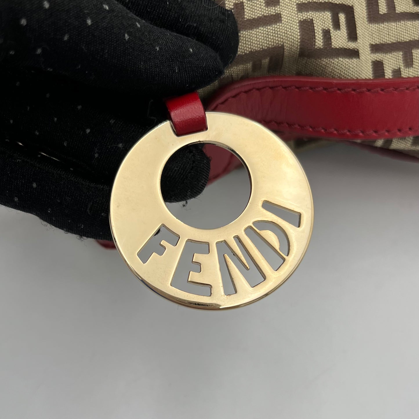 Fendi Brown Zucchino Canvas Red Leather Chef Baguette