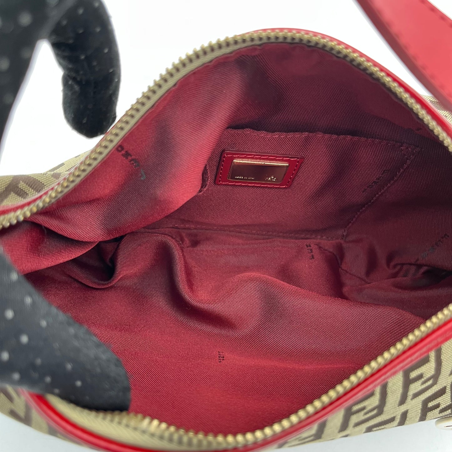 Fendi Brown Zucchino Canvas Red Leather Chef Baguette