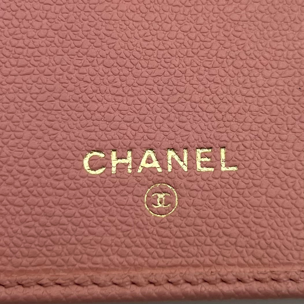 Chanel Light Pink Leather Coco Button Long Wallet