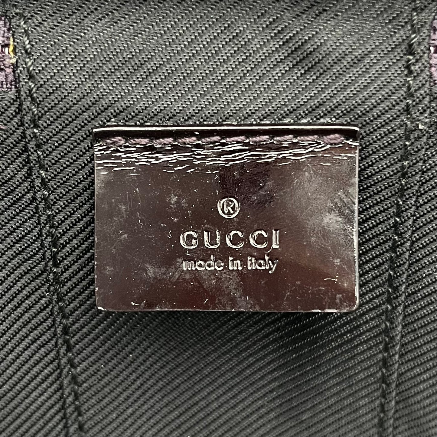 Gucci Monogram Canvas Patent Leather Mini Vanity Handbag