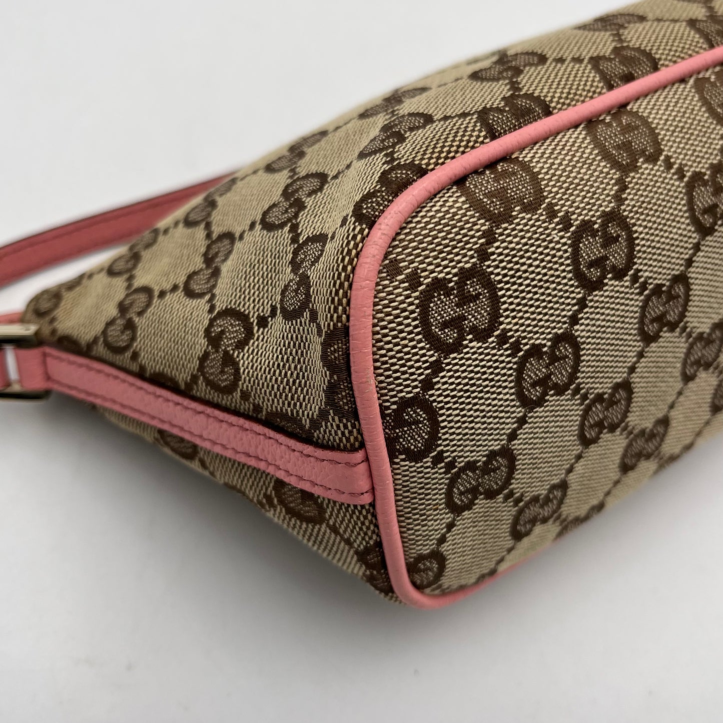 Gucci Brown Monogram Canvas Pink Leather Boat Pochette