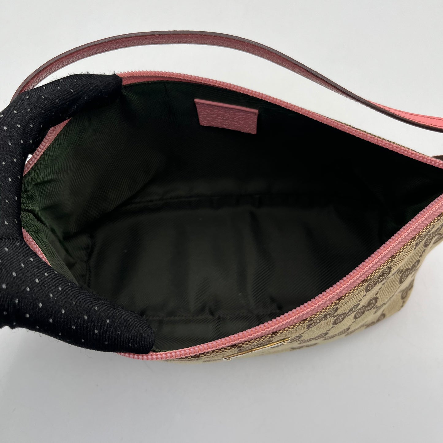 Gucci Brown Monogram Canvas Pink Leather Boat Pochette