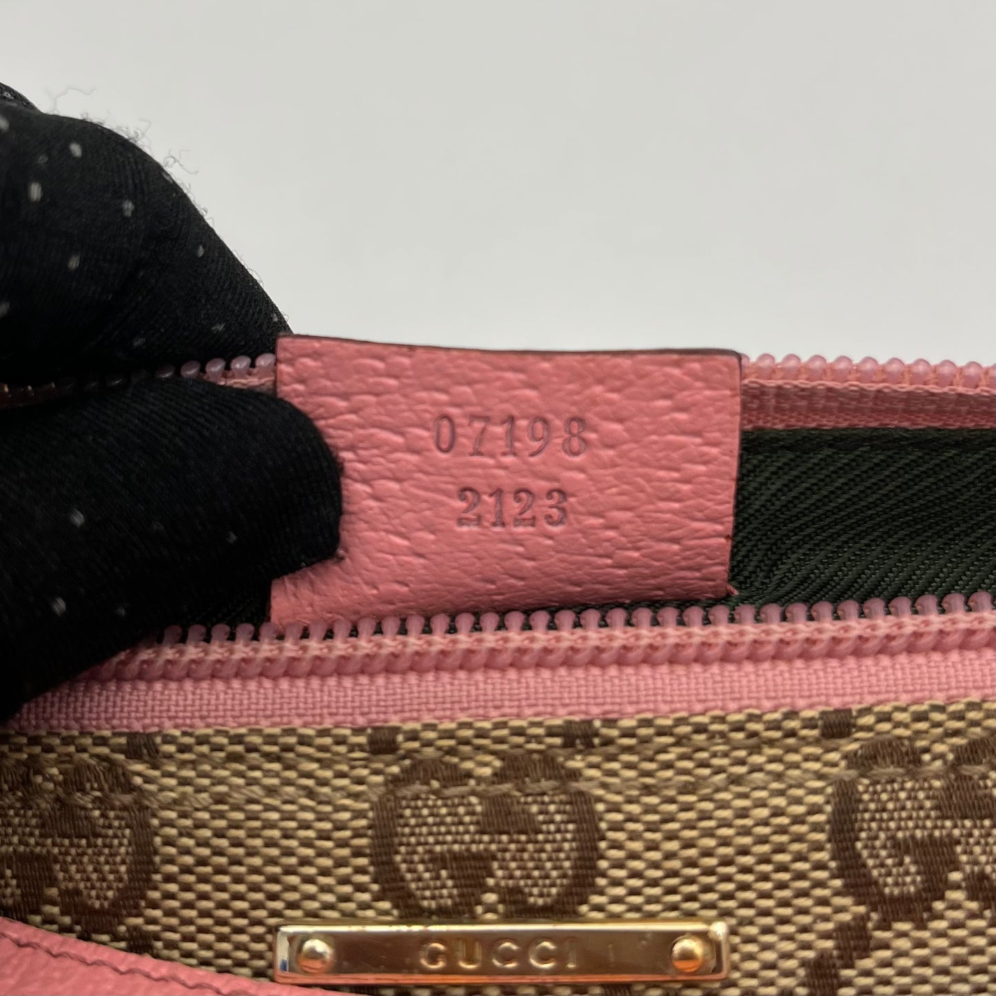 Gucci Brown Monogram Canvas Pink Leather Boat Pochette