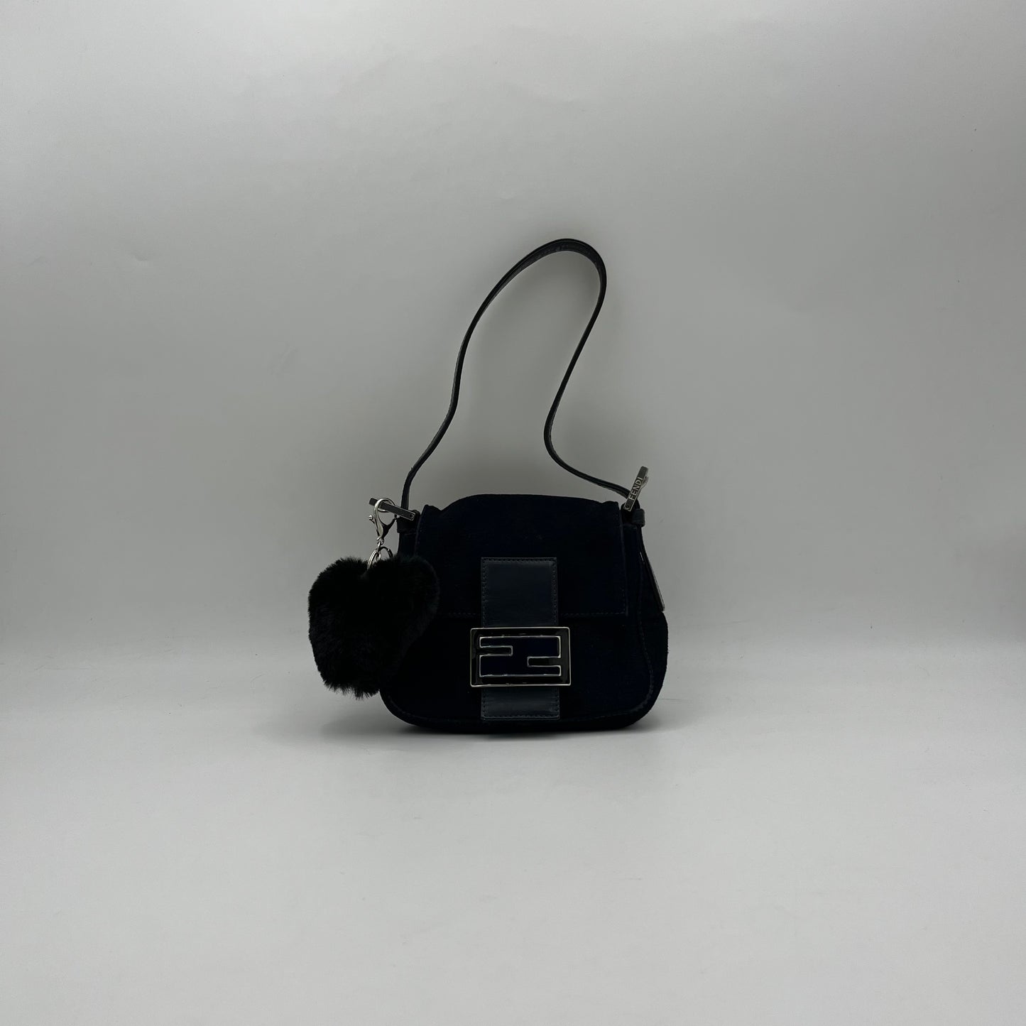 Fendi Dark Blue Cloth Mini Mamma Baguette