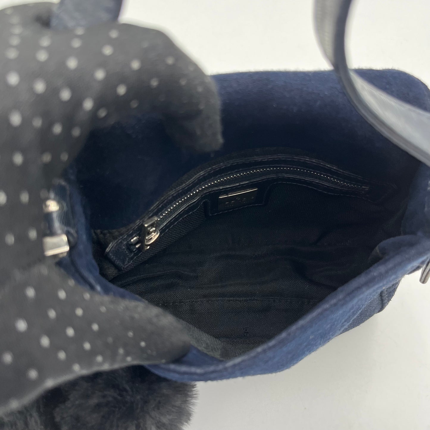 Fendi Dark Blue Cloth Mini Mamma Baguette
