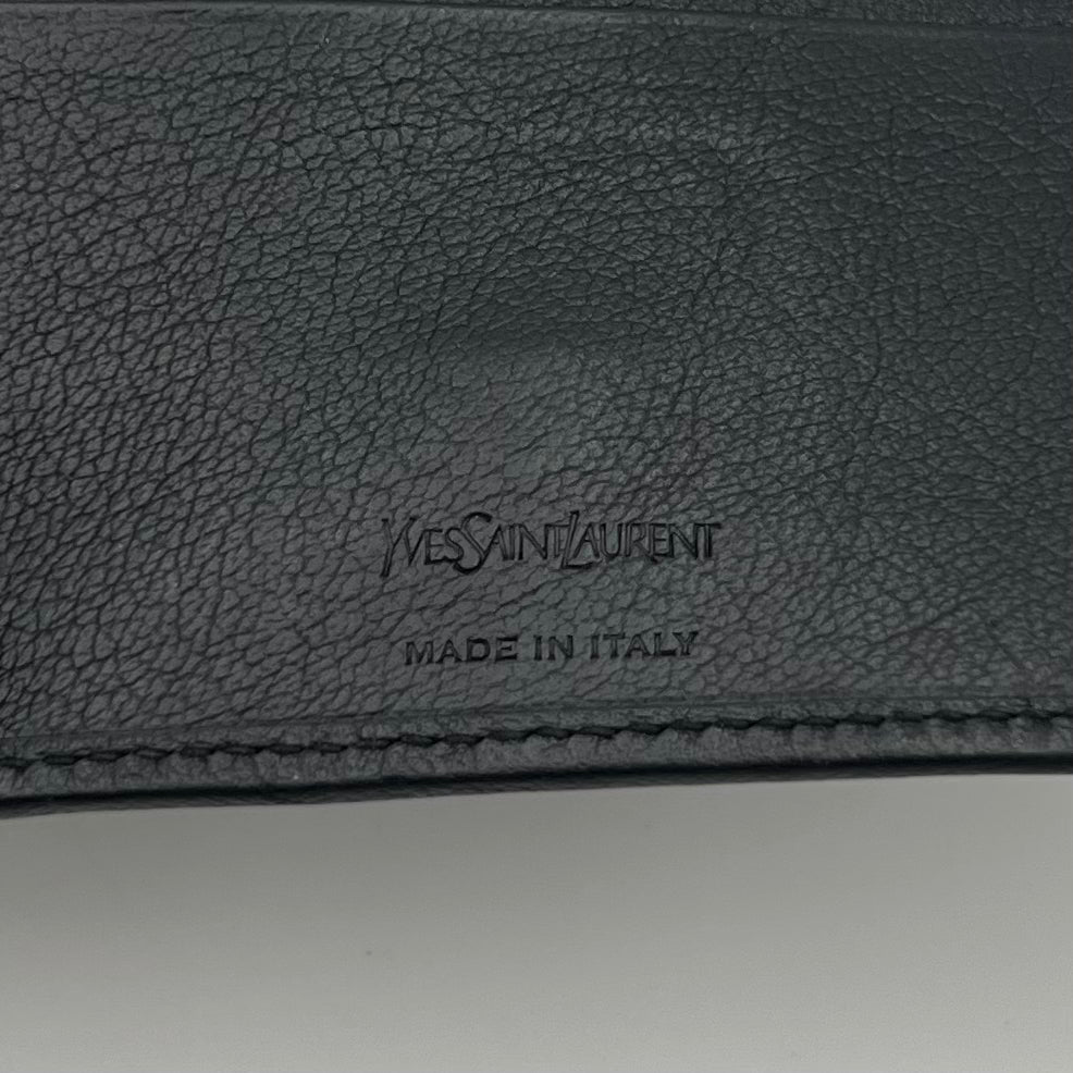 YSL Black Leather Short Compact Wallet