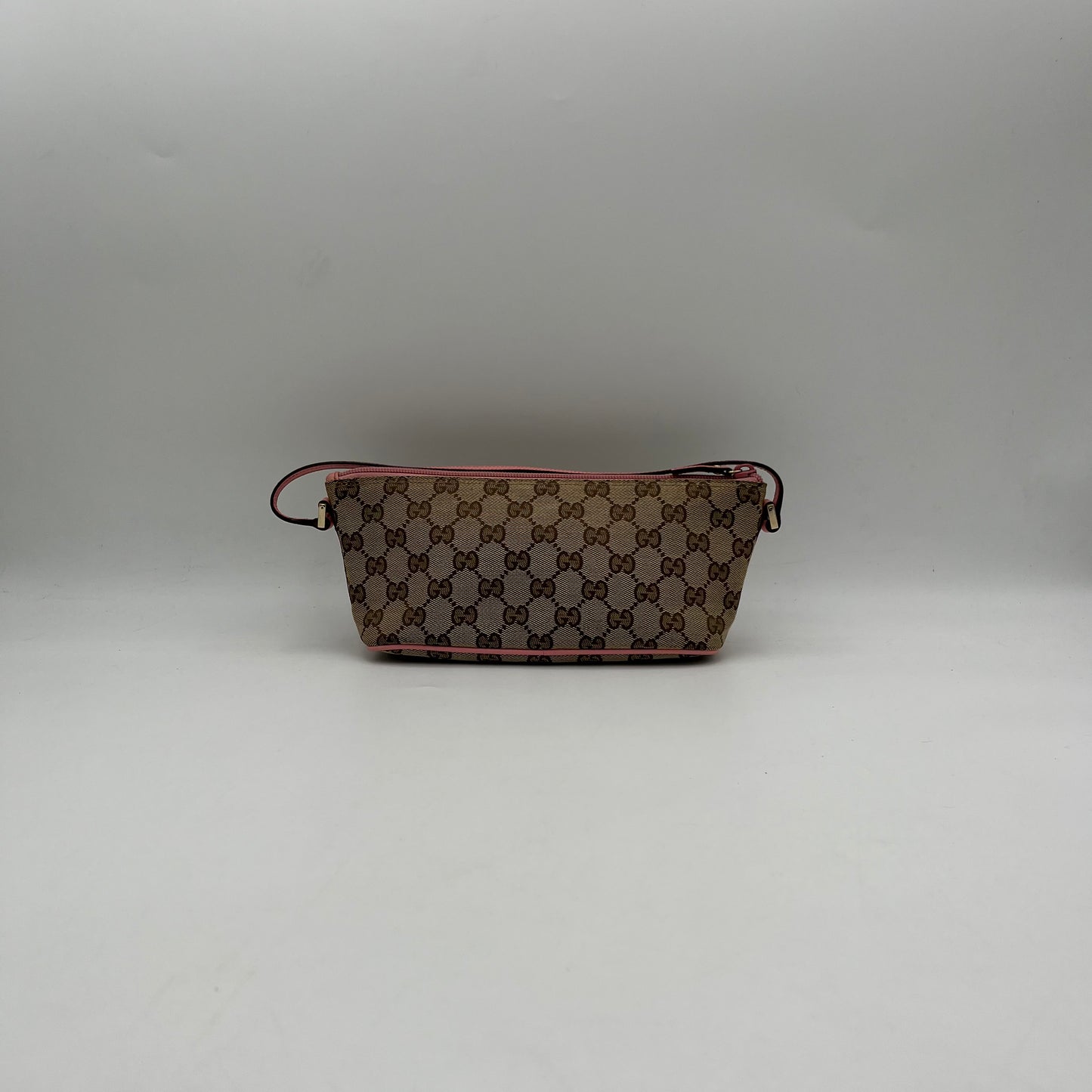 Gucci Brown Monogram Canvas Pink Leather Boat Pochette