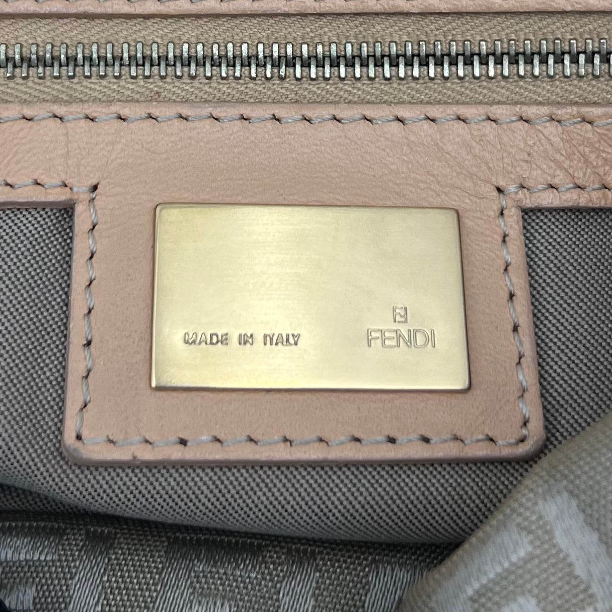 Fendi Beige Gold Zucchino Canvas Baguette GHW