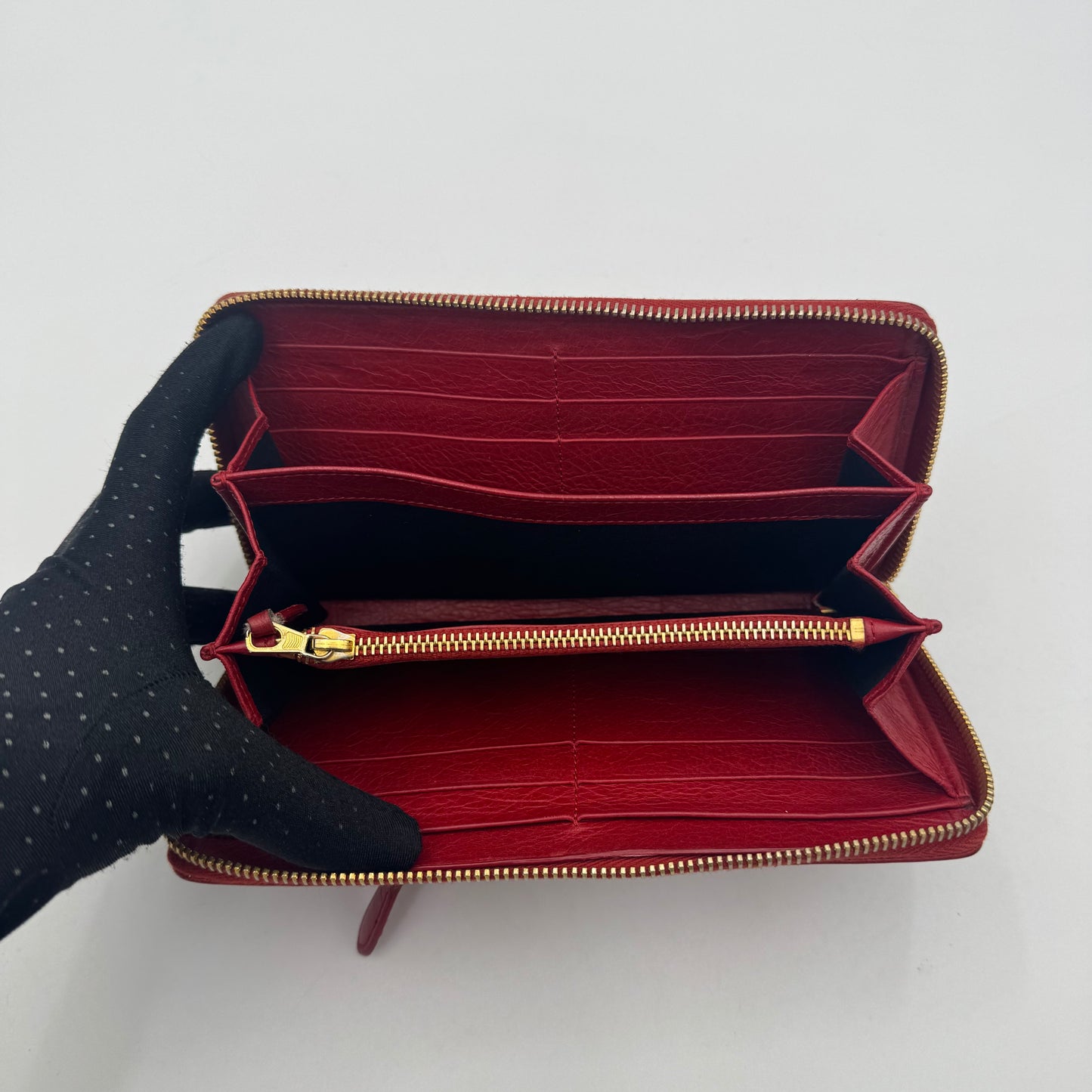 Balenciaga Red Leather Continental Zip Around Long Wallet GHW