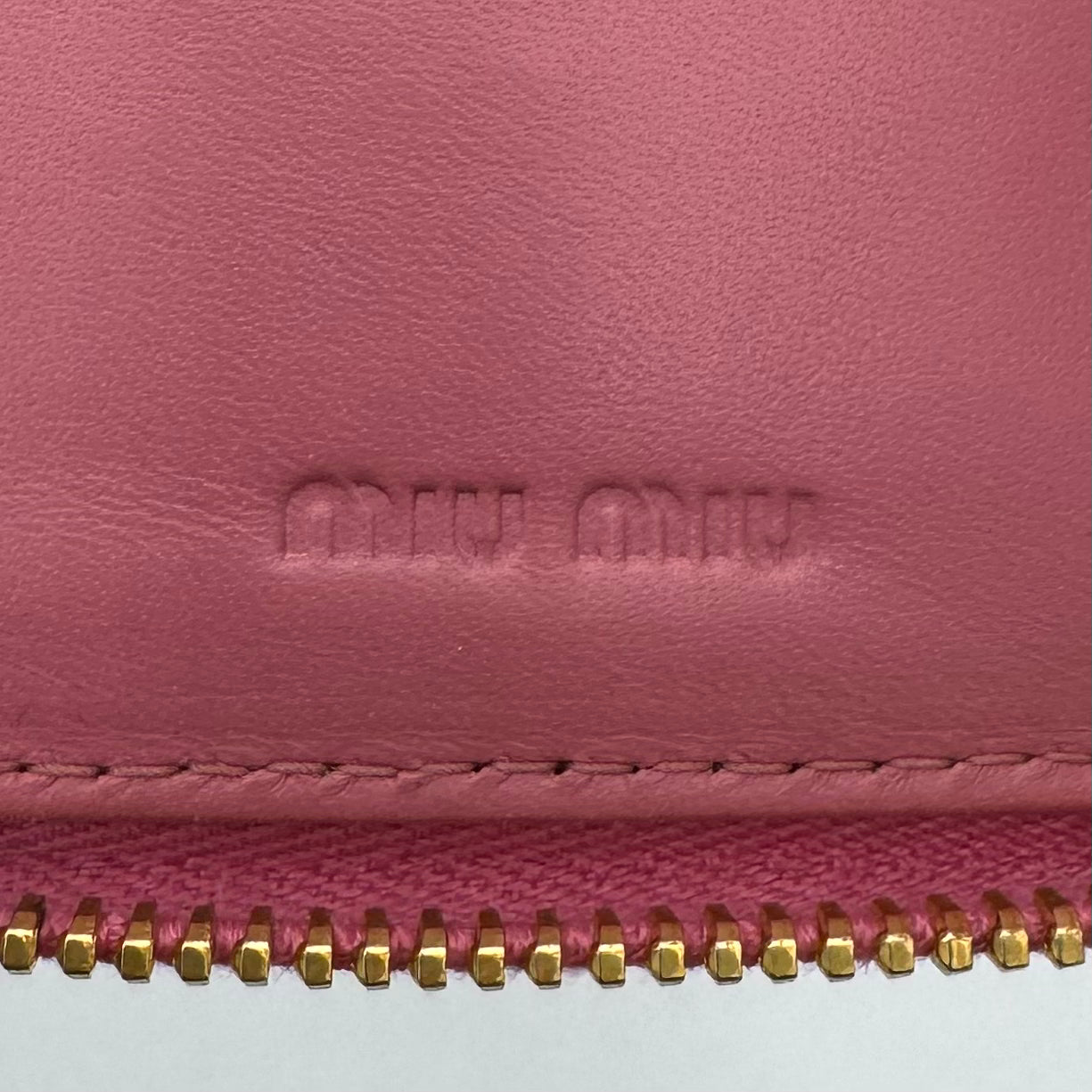 Miu Miu Pink Croc Embossed Zip Around Bifold Compact Wallet