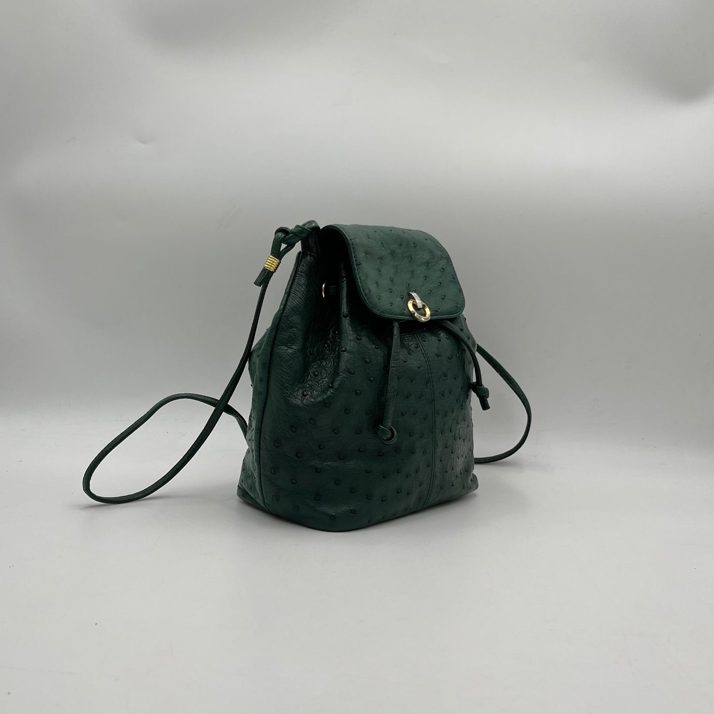 Klein Karoo Genuine Ostrich Leather Green Bucket Flap Crossbody