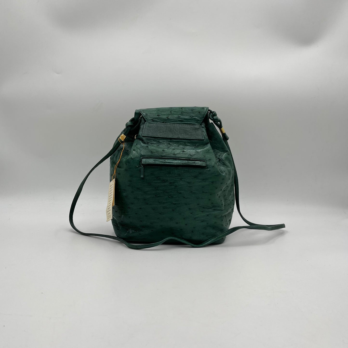 Klein Karoo Genuine Ostrich Leather Green Bucket Flap Crossbody