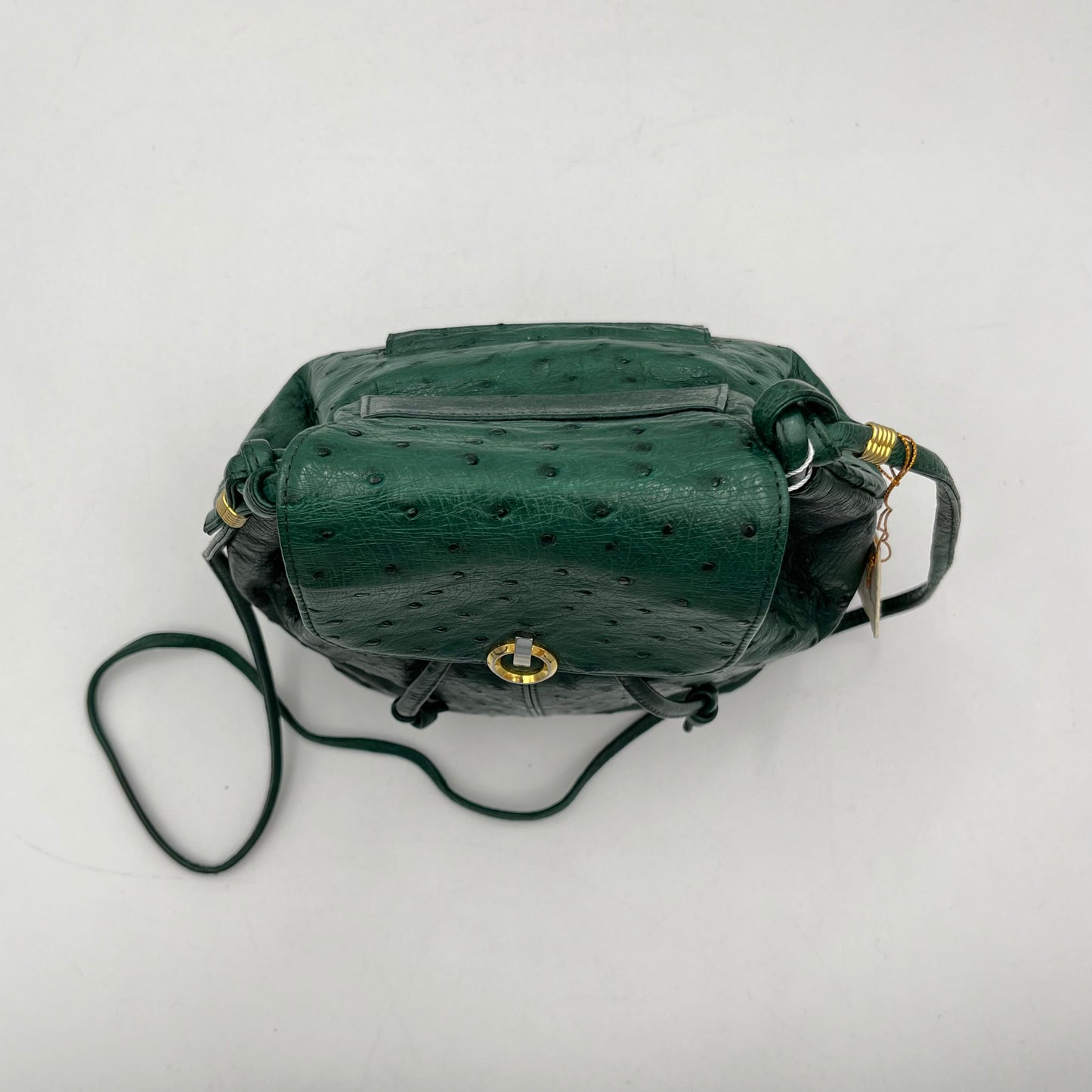 Klein Karoo Genuine Ostrich Leather Green Bucket Flap Crossbody