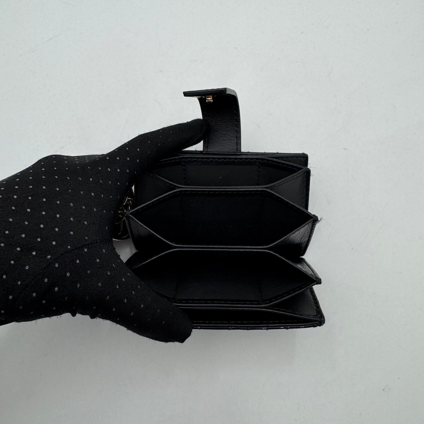 Christian Dior Black Cannage Patent Leather Lady Dior Jasmine Card Holder GHW