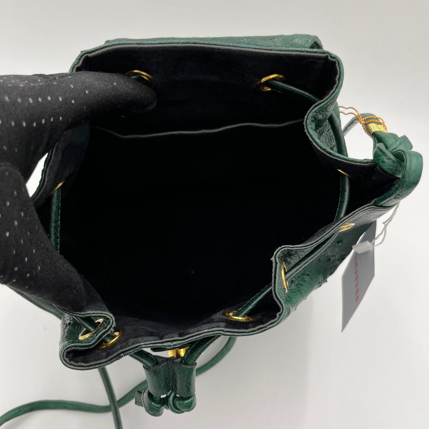 Klein Karoo Genuine Ostrich Leather Green Bucket Flap Crossbody