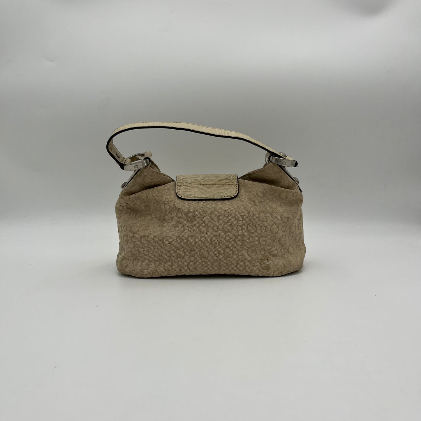 Guess Beige Monogram Bedazzled G Baguette