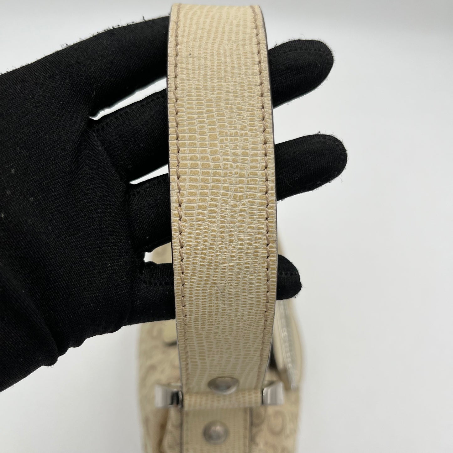 Guess Beige Monogram Bedazzled G Baguette