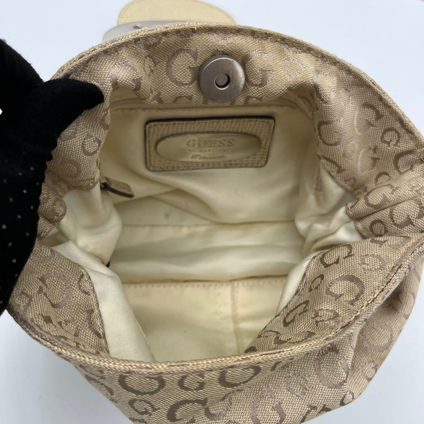 Guess Beige Monogram Bedazzled G Baguette