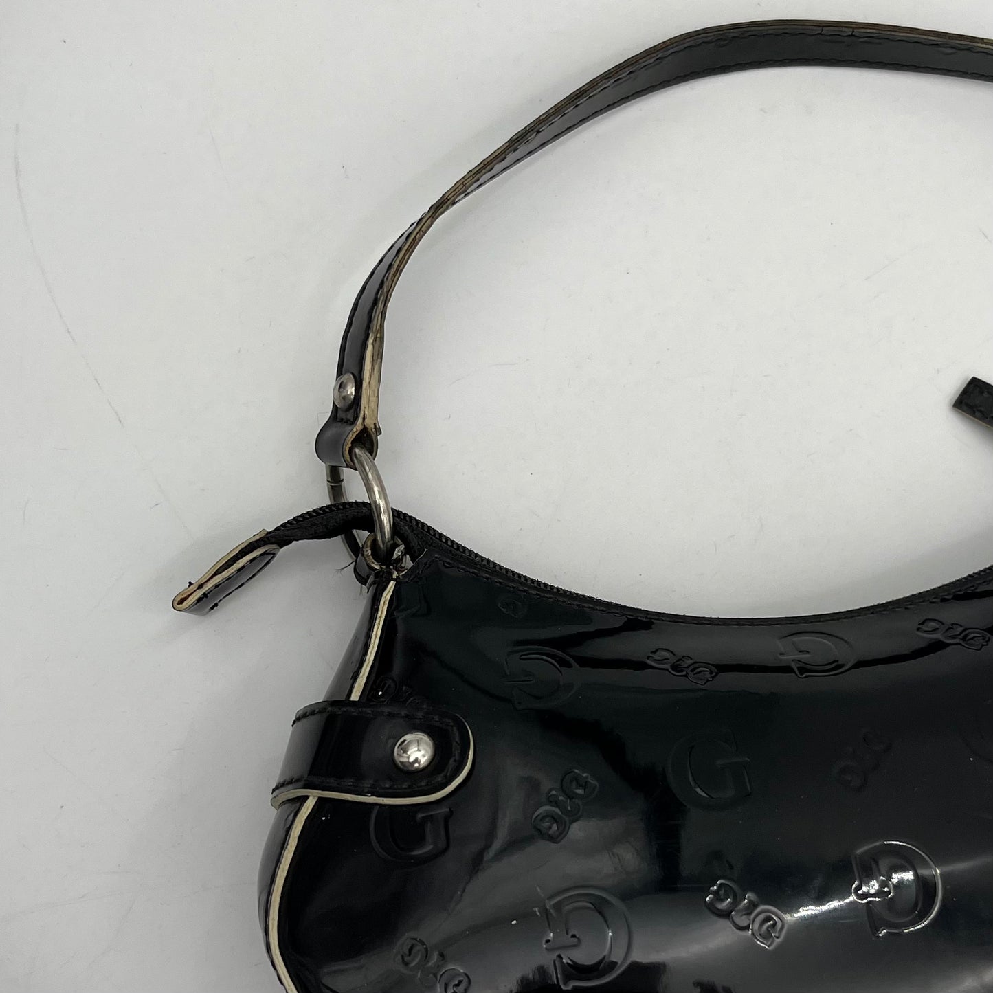 Guess Black Monogram Patent Baguette