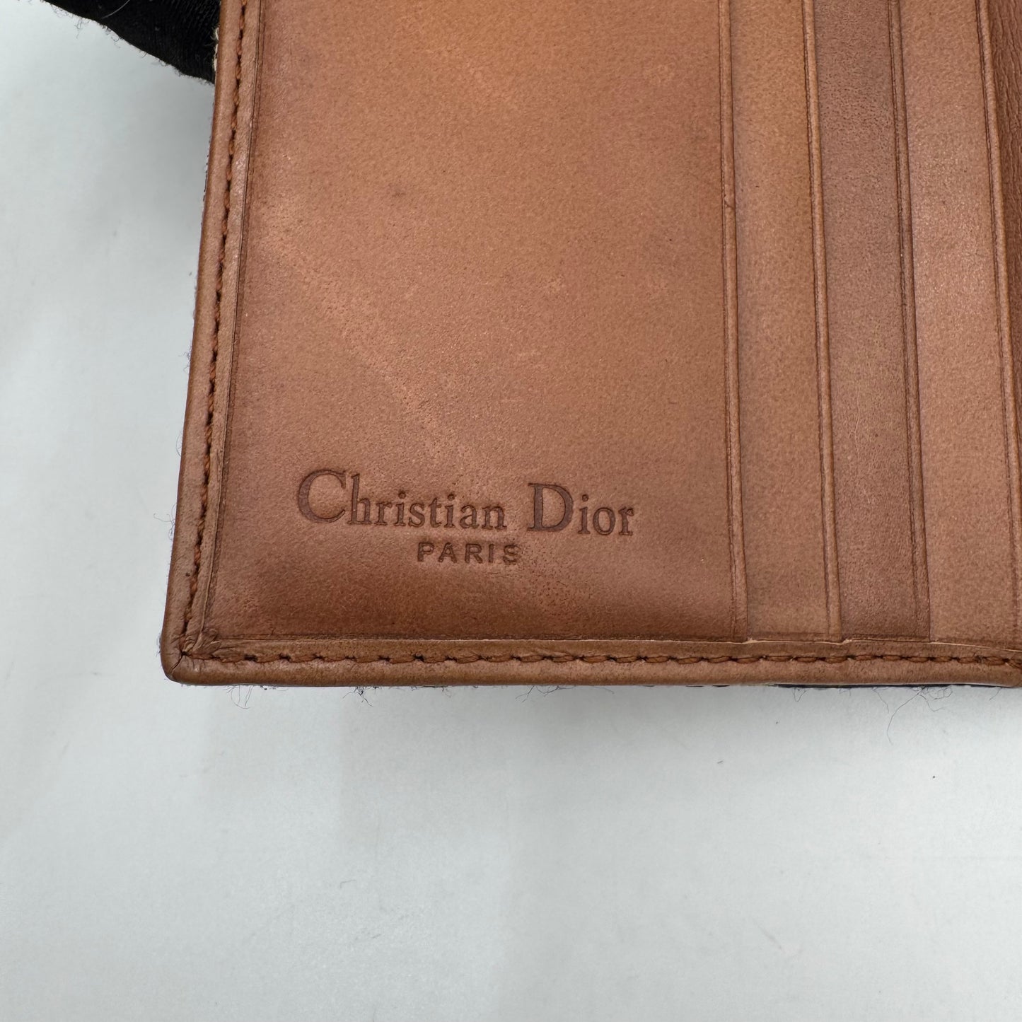 Christian Dior Navy Blue Trotter Canvas and Brown Leather Street Chic Bifold Short Wallet