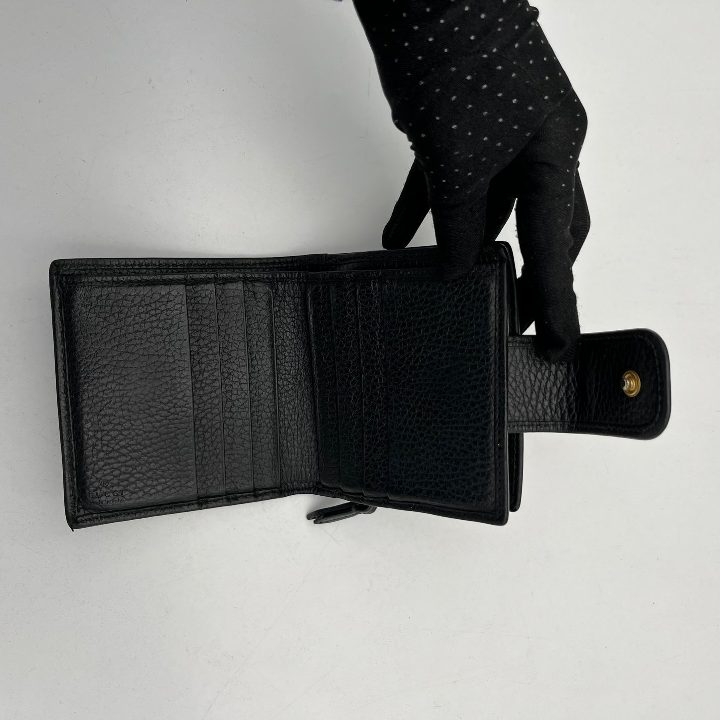 Gucci GG Marmont Black Leather Short Compact Wallet