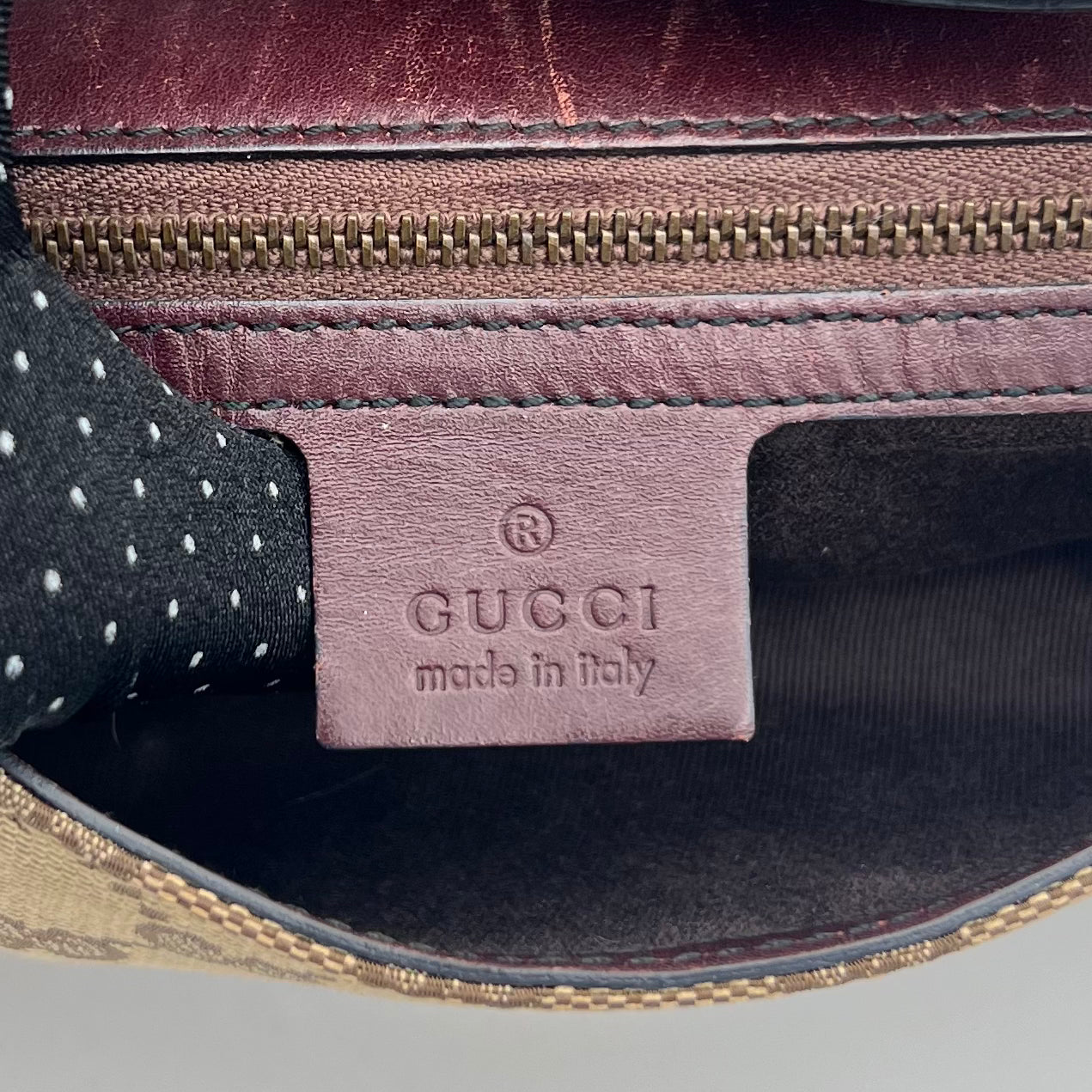 Gucci Tom Ford Monogram Canvas Studded Burgundy Leather Horsebit Chain Shoulder Bag