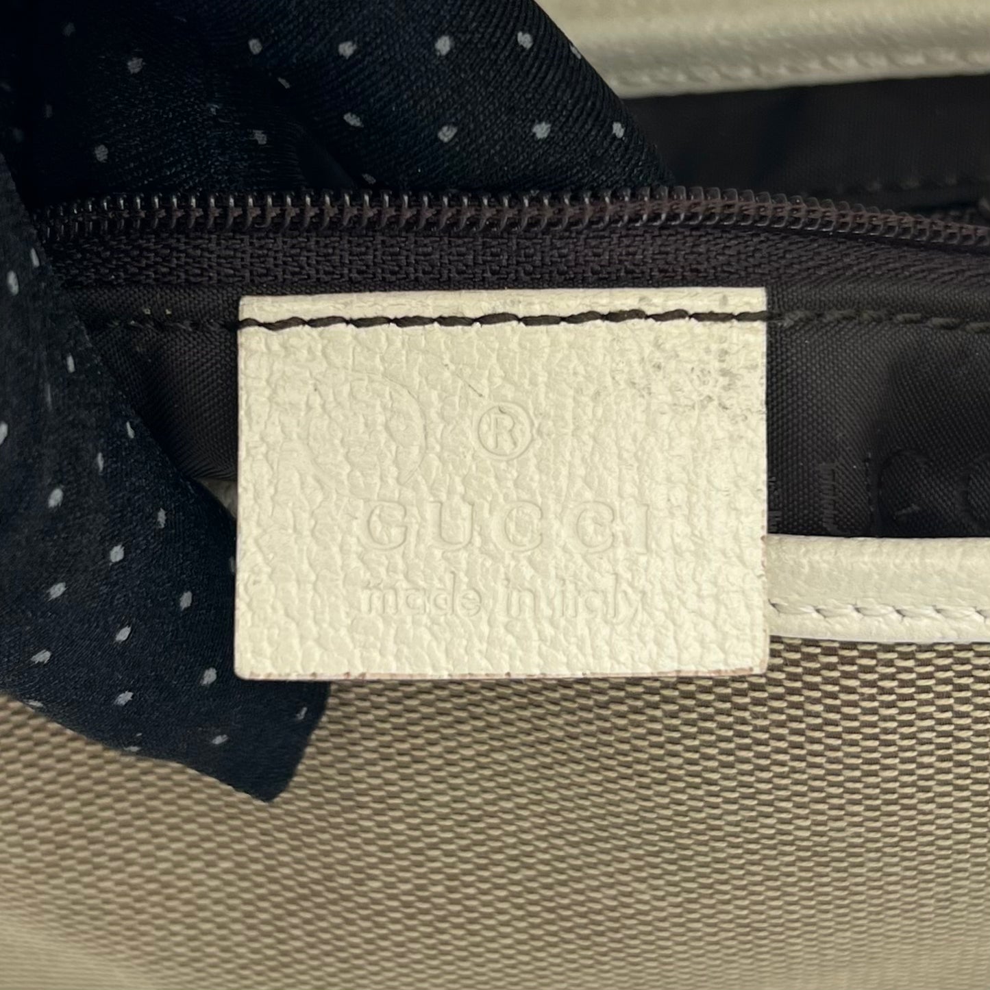 Gucci Beige Cloth White Leather Jackie Flap Mini Shoulder Bag