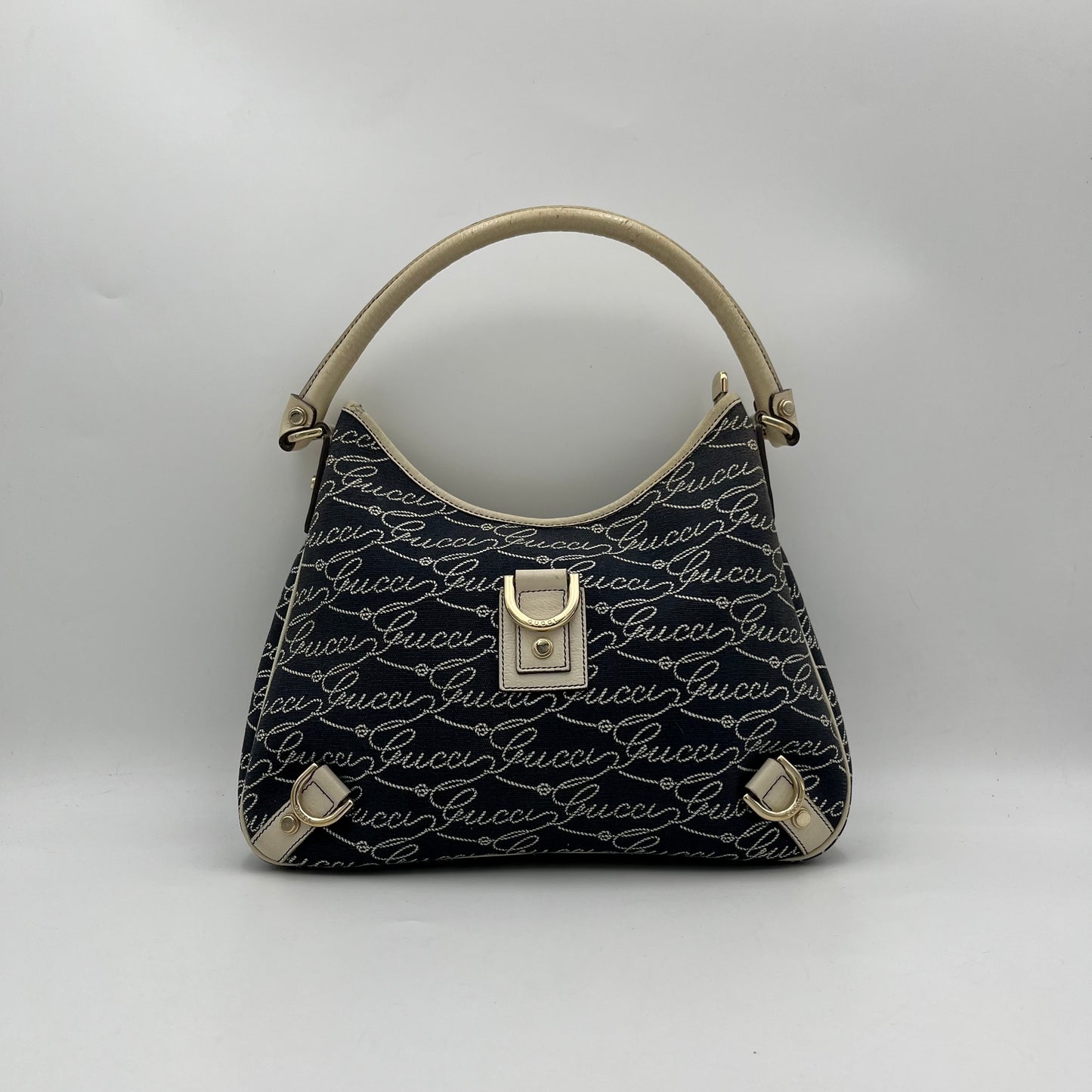 Gucci Signature Abbey D-Ring Denim Hobo Shoulder Bag