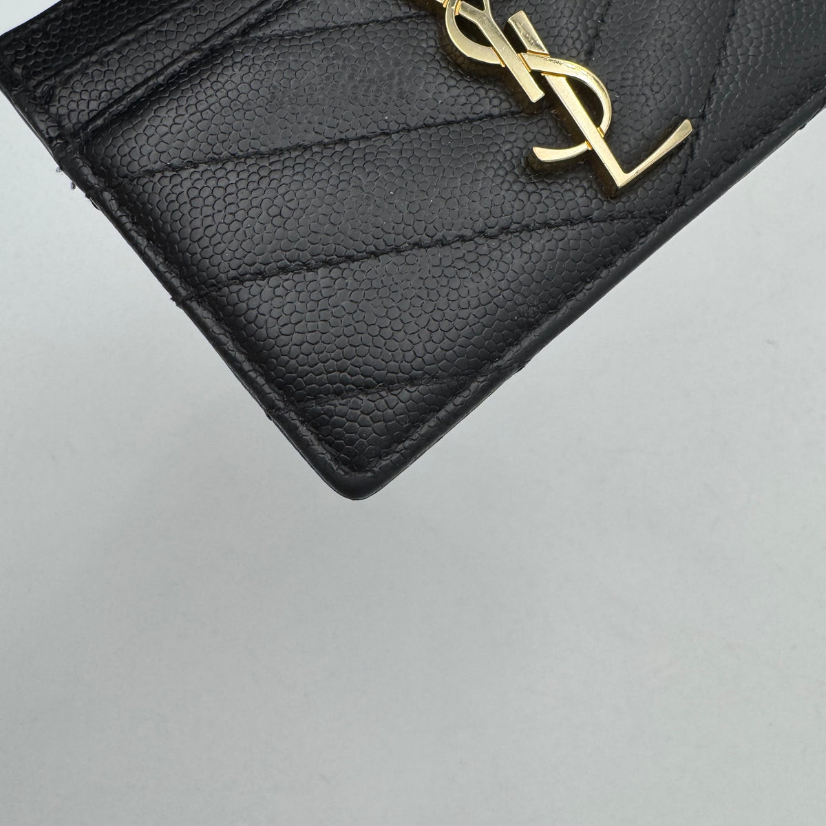 YSL Black Grained Leather Cassandre Matelasse Card Holder GHW