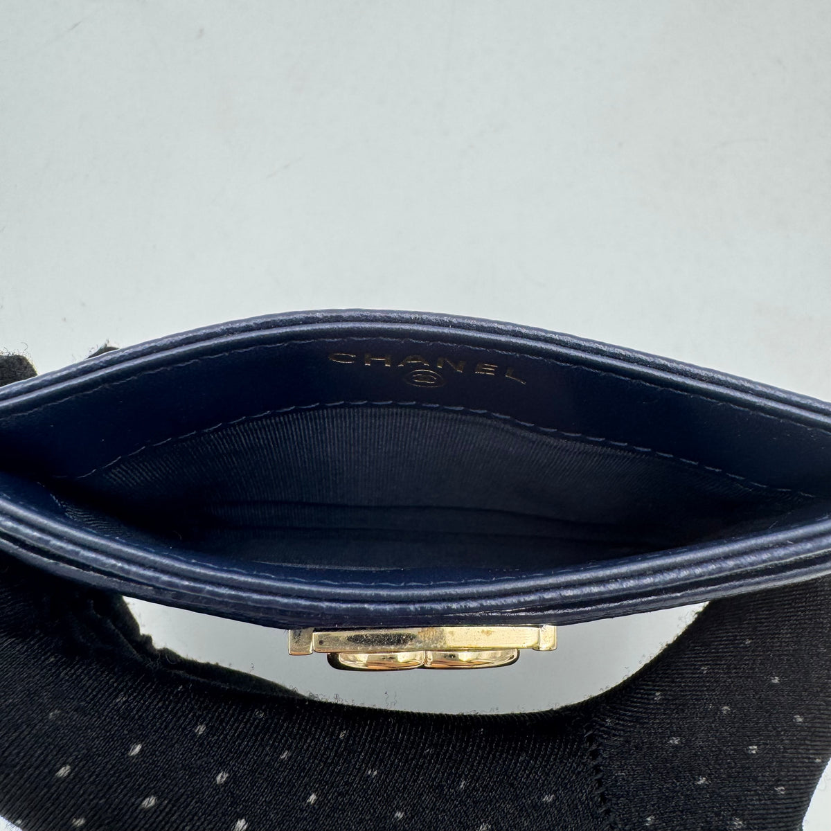 Chanel Blue Quilted Caviar Boy Card Holder