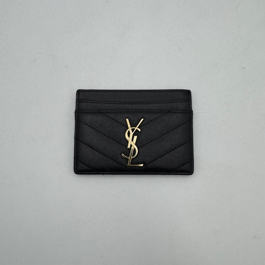 YSL Black Grained Leather Cassandre Matelasse Card Holder GHW